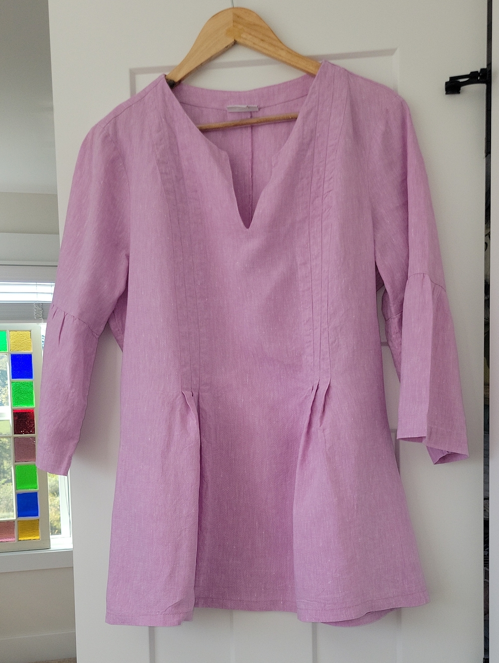 J. Jill Soft Pink Linen V-Neck 3/4 Sleeve Tunic With Pockets